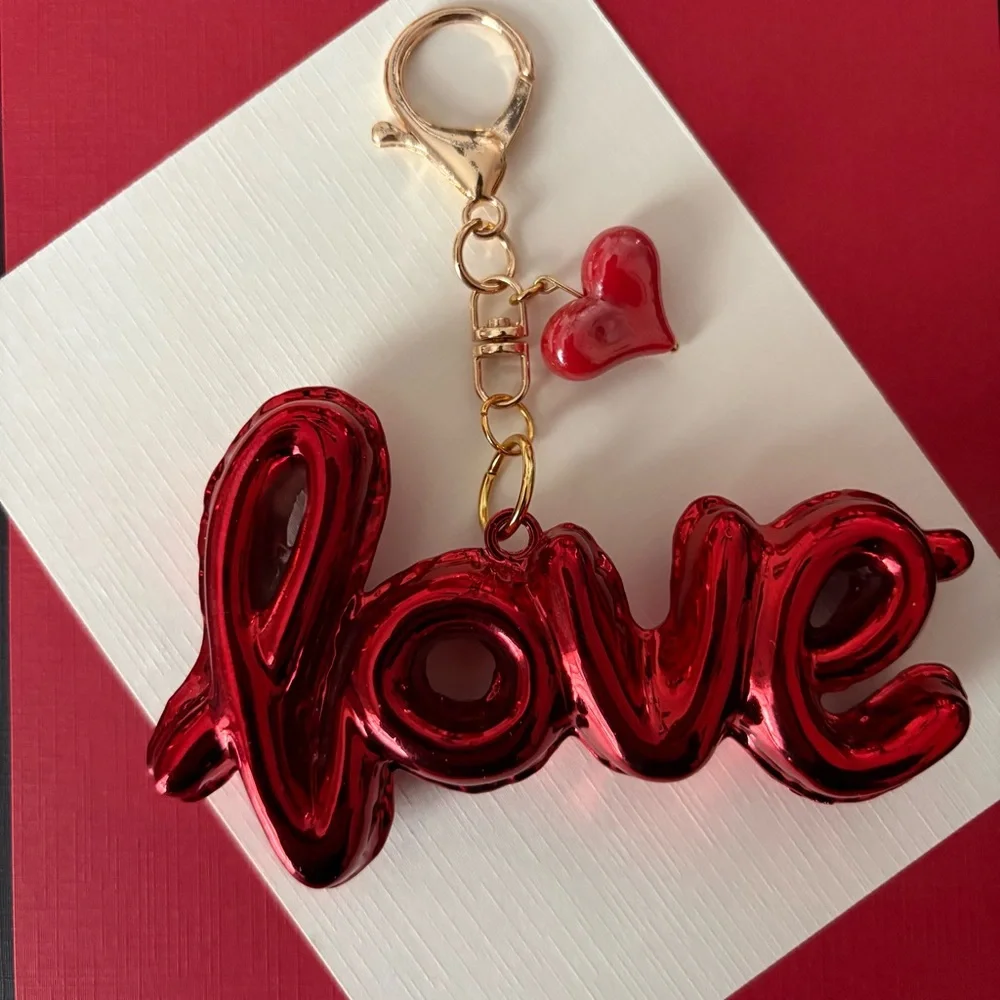Red “Love” Purse Charm Keychain | Heart Bag Charm | Valentine Accessory Coquette